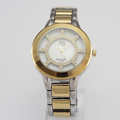 Reloj de mujer análogo con circones de color plata y dorado