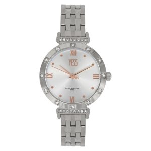 Reloj de mujer análogo clásico y circones blancos con pulso plateado Yess Watches - S17421S-01