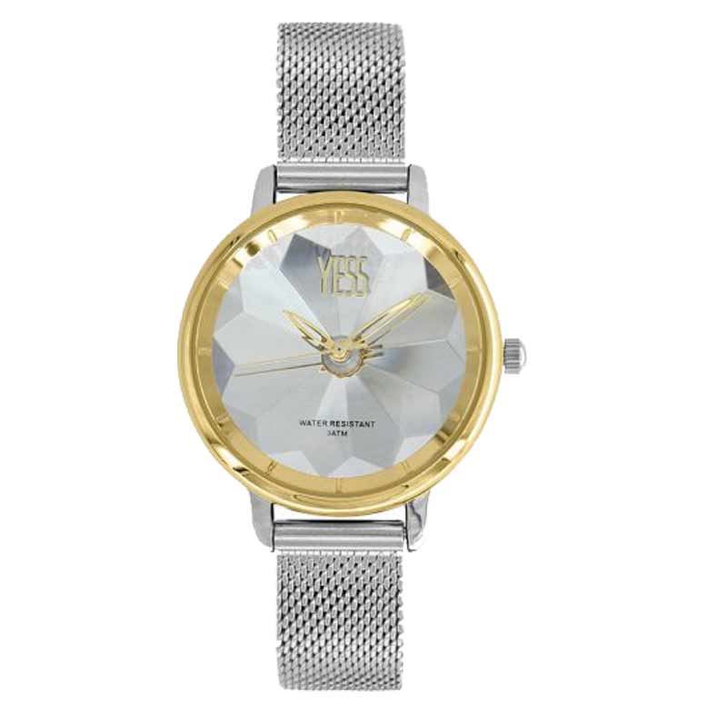 reloj de mujer metálico con fachada dorada