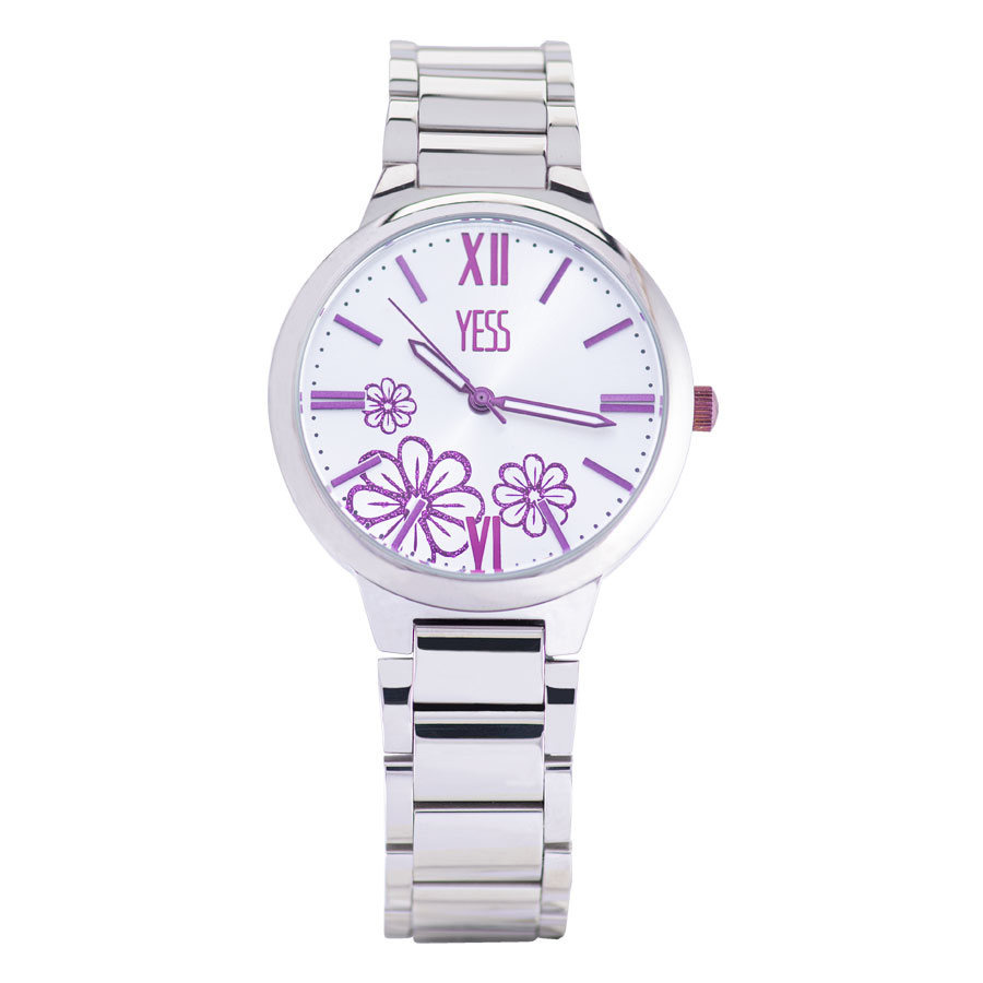 Reloj de mujer con diseño interior de flores color lila