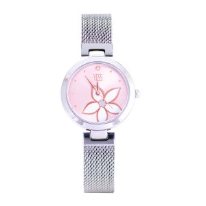 Reloj de mujer con micro circones y diseño interior de flor rosa