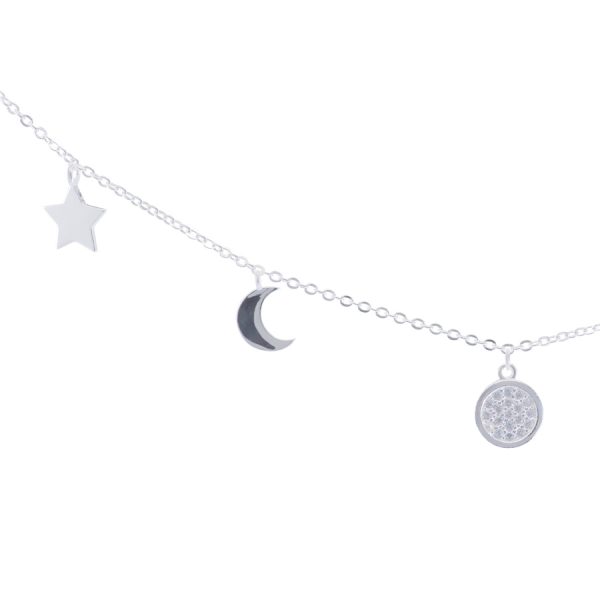 Pulsera de plata italiana diseño estrellas y lunas Brilho  - PPU0220027-4