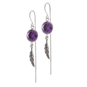 Aros plata italiana con circón morado y pluma Brilho - PAT0920036-2