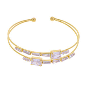 Pulsera Baño de Oro Golfi. Circones Rectagulares Blancos. Ancho de 5,5cm. Marca: Brilho. Código: GAR0214001-06